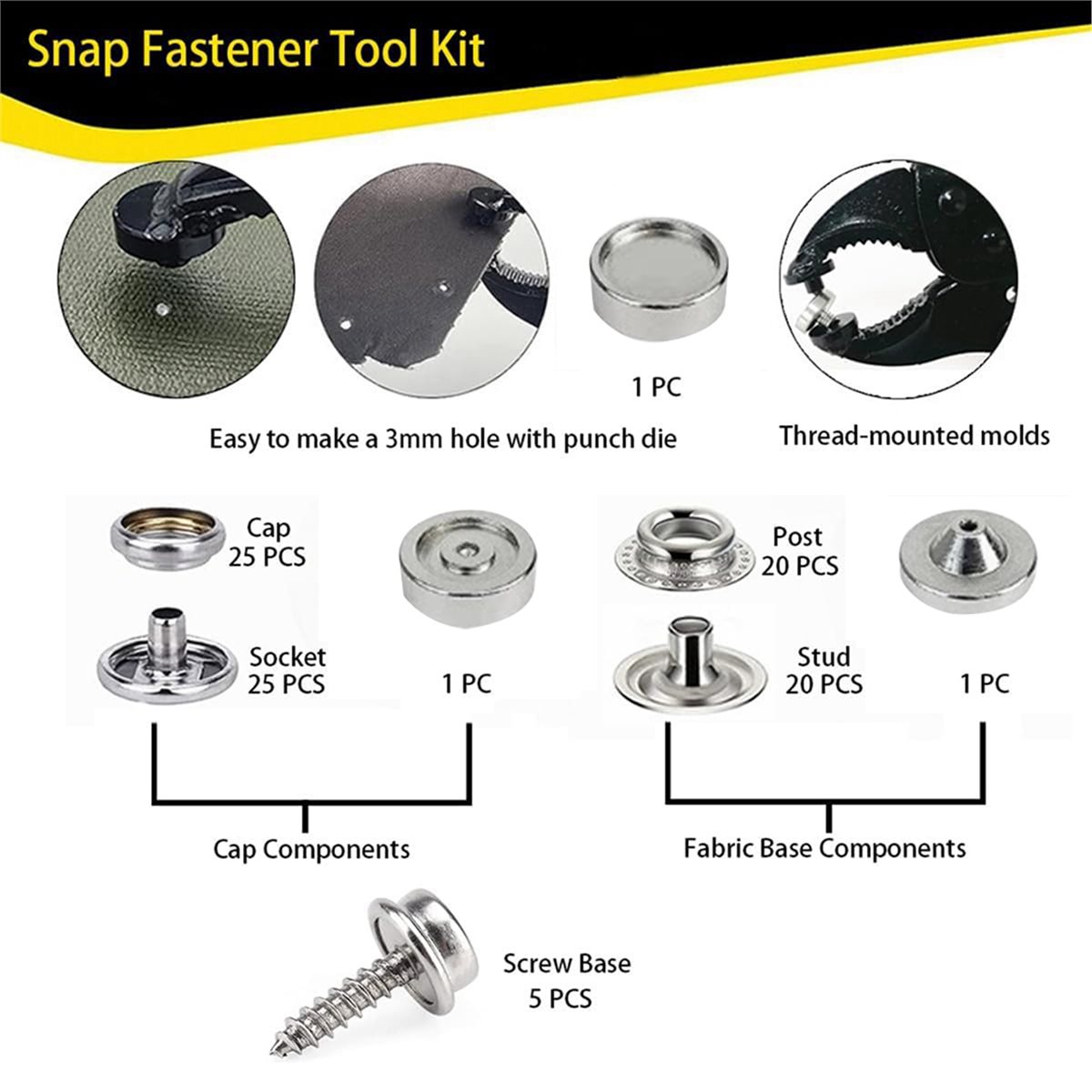 Snap Plier Setter - Kit d'outils robustes pour boutons-pression avec